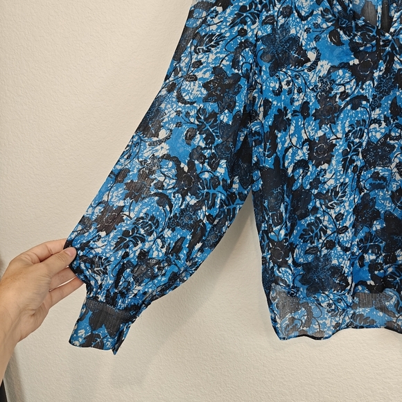 Anthropologie Sheer Printed Peasant Floral Long Sleeve Boho Blouse Size XS - Picture 11 of 15